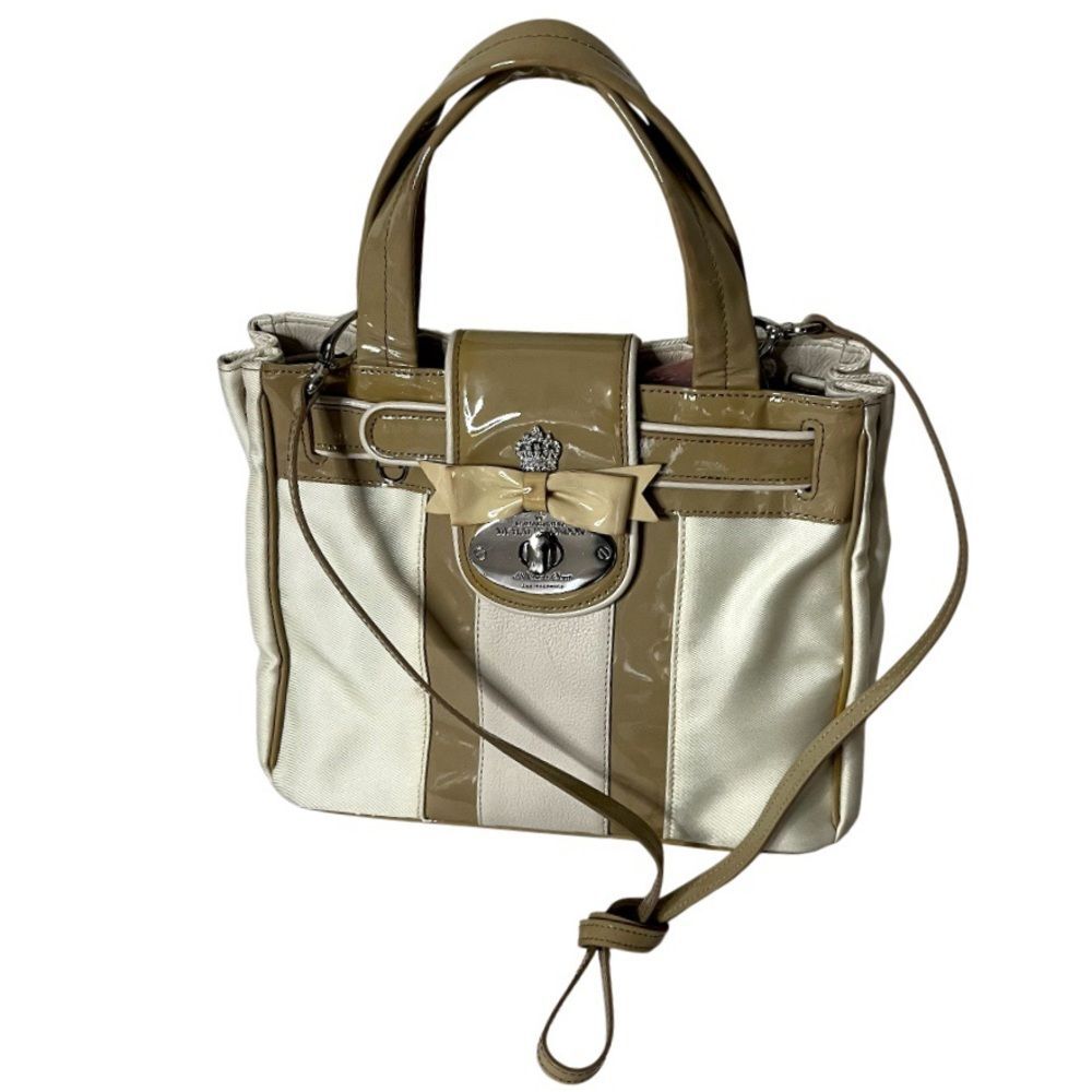 MY FLAT IN LONDON Handbag Ashby Satchel Beige Leather Fabric Dust Bag NEW NWT